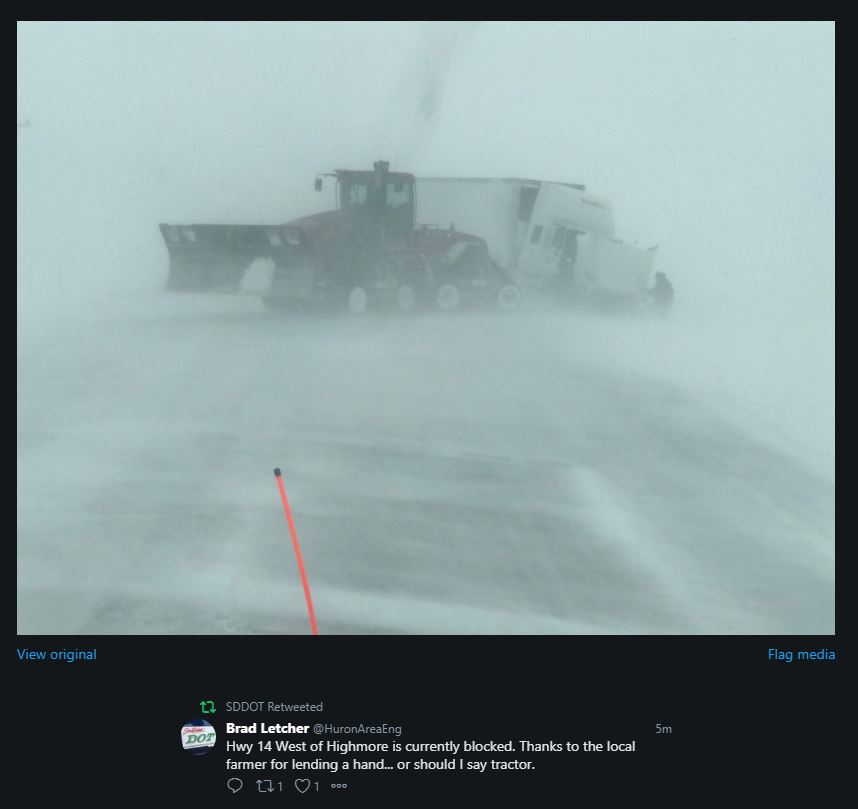 Highway 14 west of Highmore (Source: SDDOT Twitter)