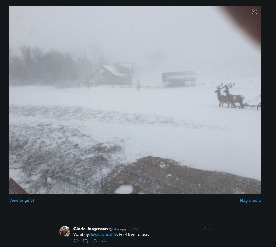 Reduced visibility in Waubay at 830 AM CDT April 11, 2019 (Source: Gloria Jorgenson - Twitter)