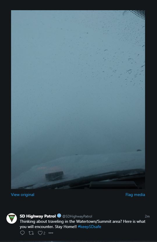 Zero visibility in the Watertown/Summit area at 830 AM CDT April 11, 2019 (Source: SD Highway Patrol - Twitter)