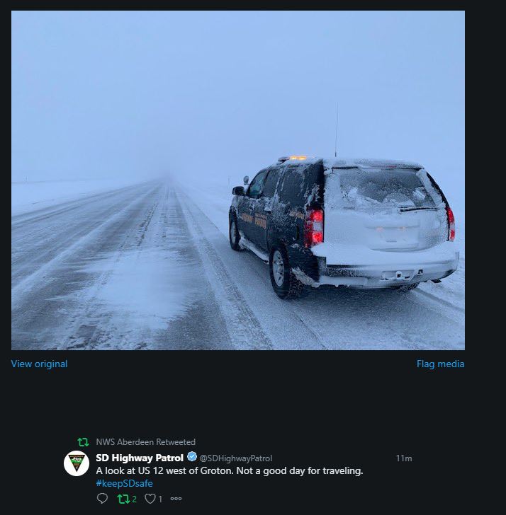 US-12 West of Groton, SD on December 29, 2019 (SD Highway Patrol)