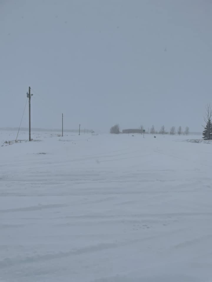 	View of US12 from Craven's Corner, near Ipswich, SD at 1:30 PM on April 4th. Visibility from falling snow was less than 1/2 mile.Â  (Image from SD DOT)
