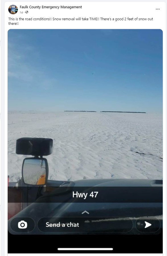 View of Highway 47 in Faulk County after the March 31 event (Image from Faulk County EM)