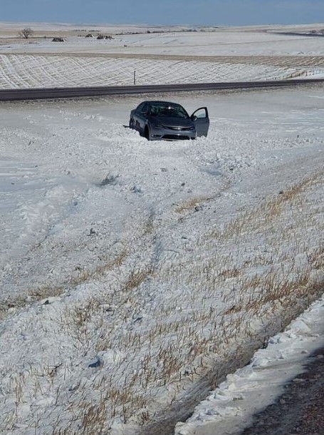 	View of US12 from Craven's Corner, near Ipswich, SD at 1:30 PM on April 4th. Visibility from falling snow was less than 1/2 mile.Â  (Image from SD DOT)