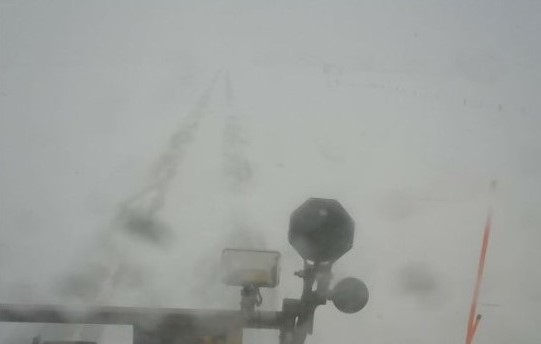 	View of US12 from Craven's Corner, near Ipswich, SD at 1:30 PM on April 4th. Visibility from falling snow was less than 1/2 mile.  (Image from SD DOT)