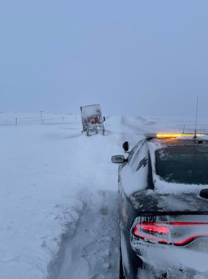 	View of US12 from Craven's Corner, near Ipswich, SD at 1:30 PM on April 4th. Visibility from falling snow was less than 1/2 mile.Â  (Image from SD DOT)