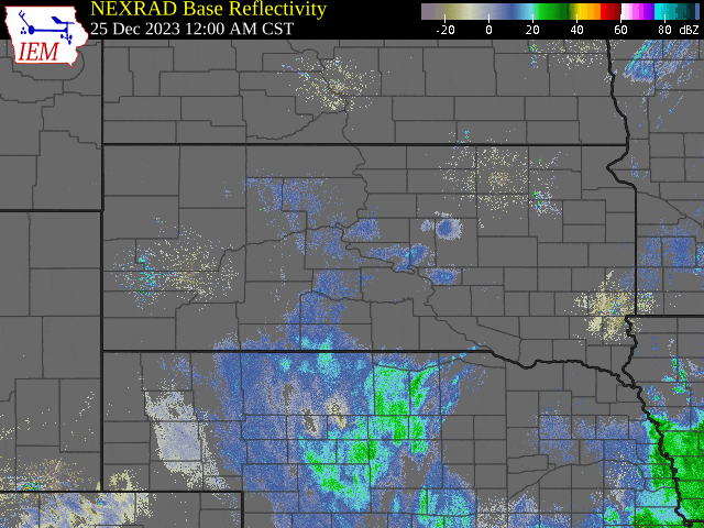 South Dakota Radar Loop from Midnight on December 25th to noon on December 27th, 2023 (Images courtesy of Iowa Environmental Mesonet)