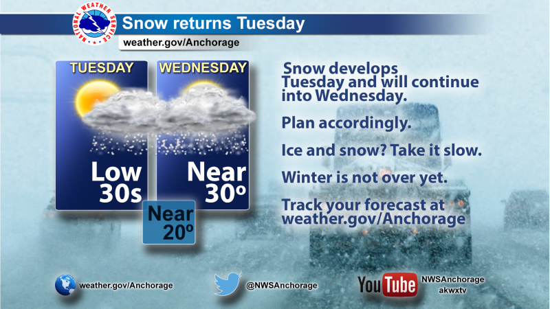 Snow returns on Tuesday, March 28, 2017