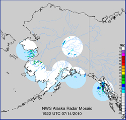 Image of radar showing weather throughout Alaska