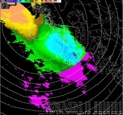 Image of radar showing weather near Sitka, Alaska
