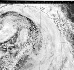 Image of radar showing cloud coverage over Southeast Alaska