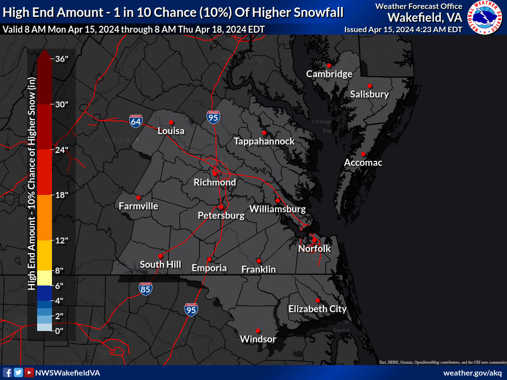 Worse Case (High End) Amount - 1 in 10 Chance of Higher Snowfall