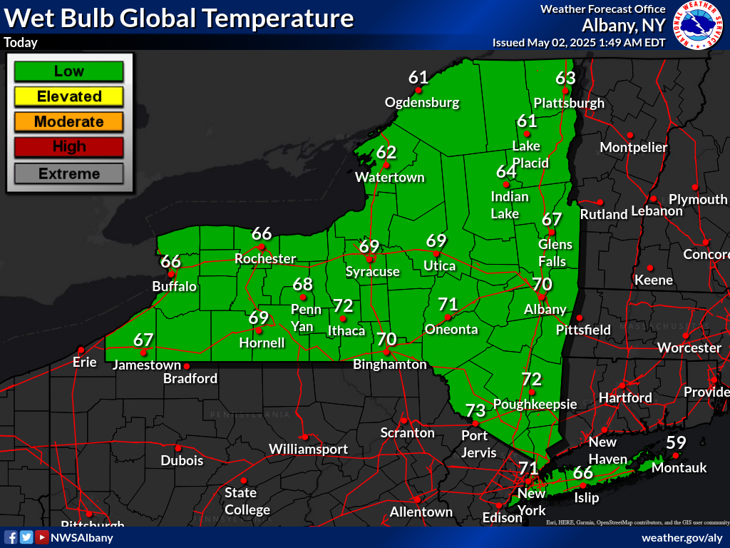 Maximum Wet Bulb Global Temperature today
