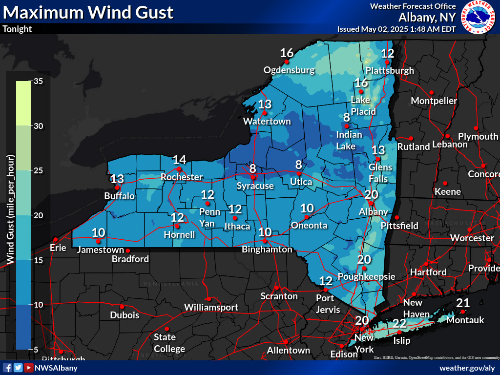 Tonight Peak Wind Gusts