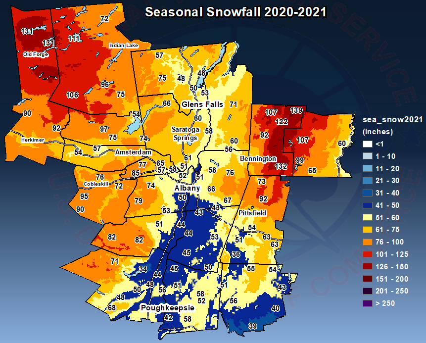Average Annual Snowfall Map