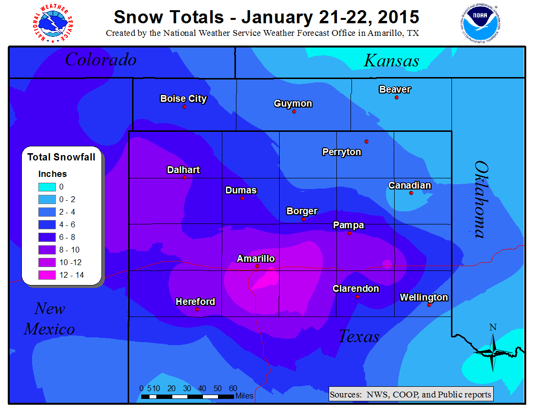 Event snowfall totals