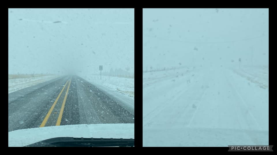 Photos by Stacy Singleton Bridges showing fast accumulation of snow east of Channing, Texas on February 15th, 2023