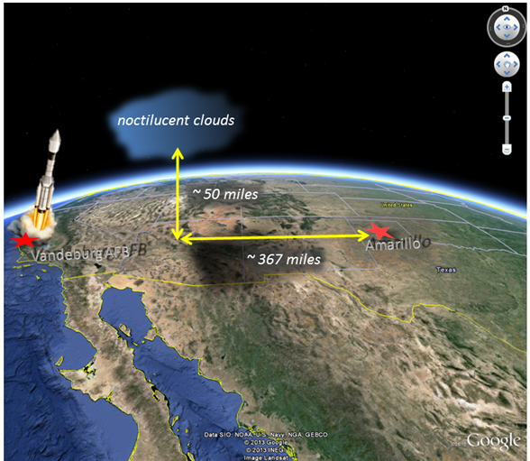 Approximate location of noctilucent clouds