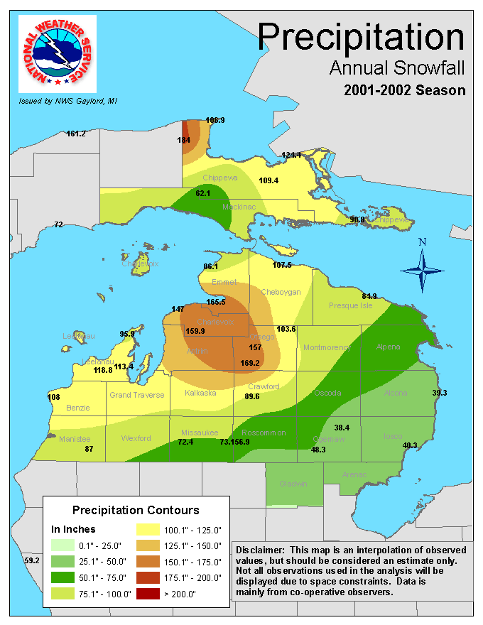 snow depth map michigan Snowfall Information snow depth map michigan