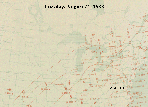 August 21, 1883 Daily Weather Map (7 AM EST)