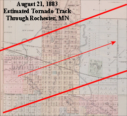 Estimated track of the tornado through Rochester, MN