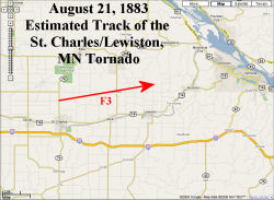 Estimated track of the St. Charles/Lewiston tornado 