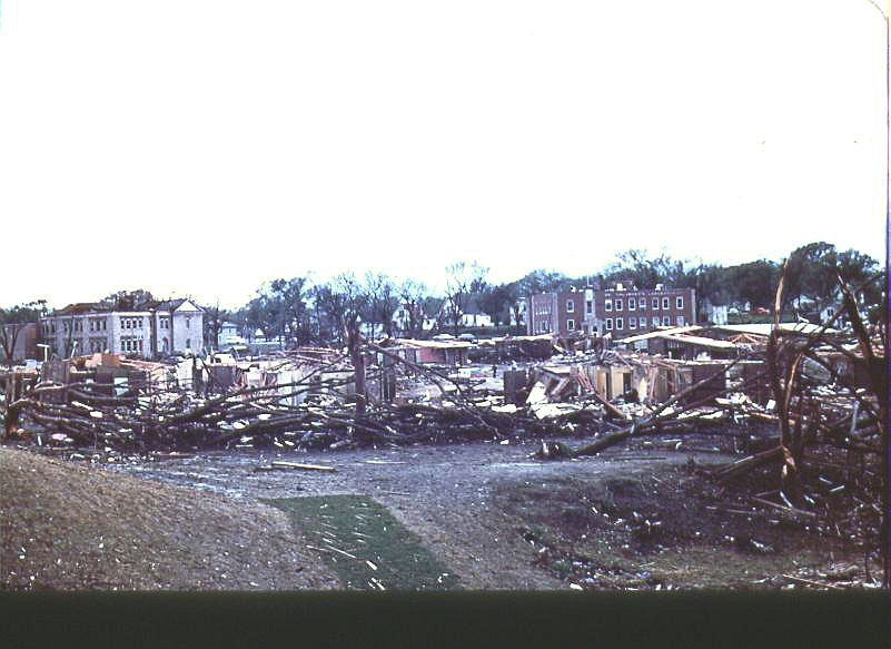 McKinley School left, Salsbury Labs right from Brantingham Bridge in Charles City, IA
