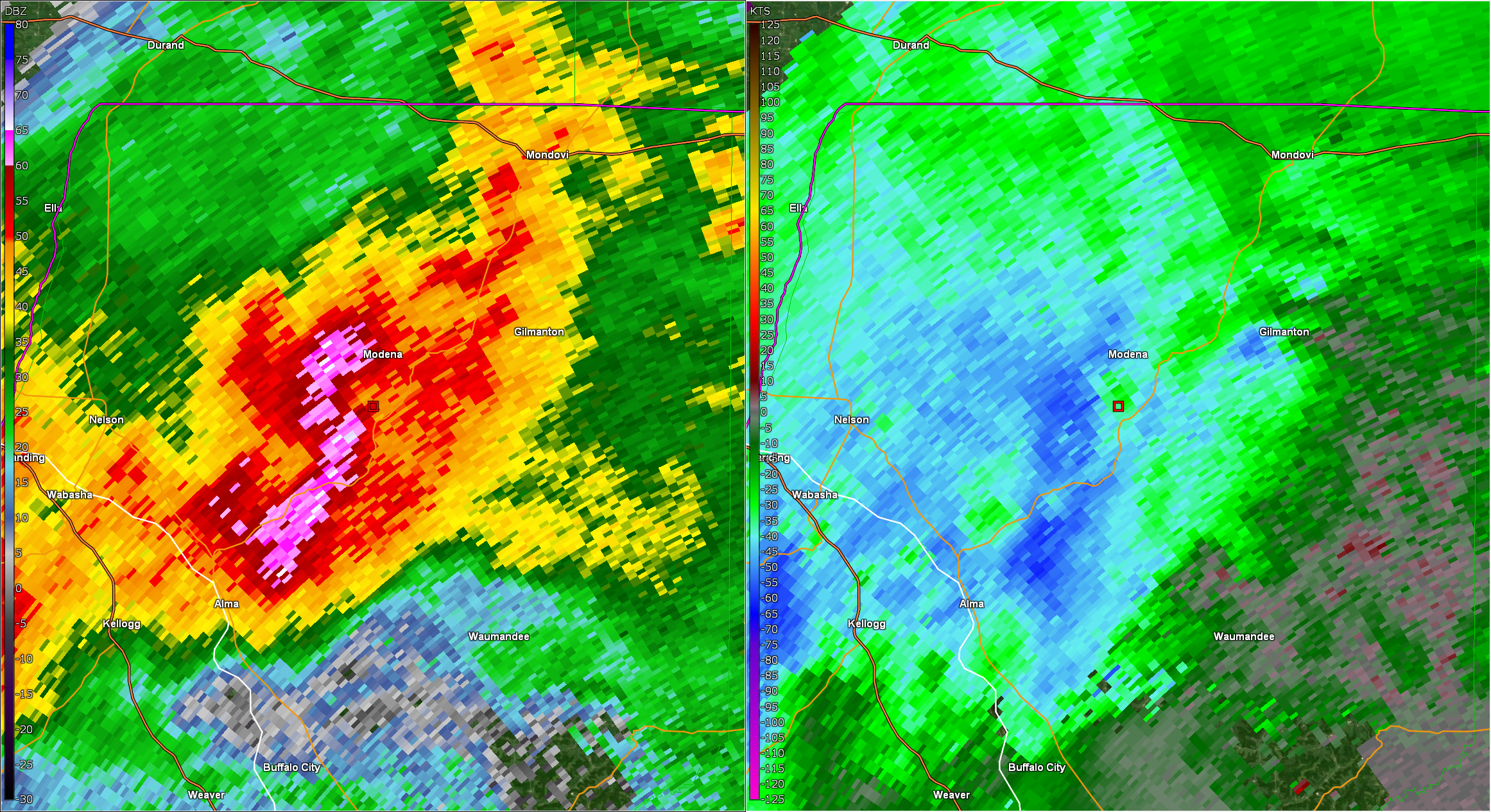 Radar Image of storm in Buffalo County WI