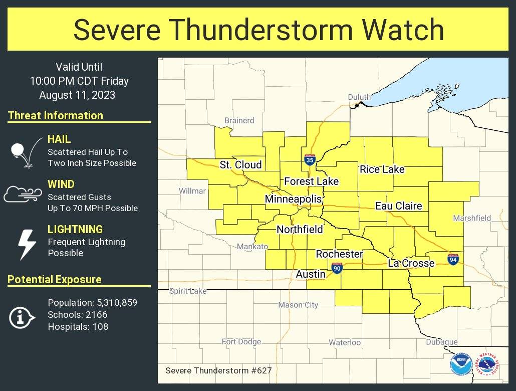 Severe thunderstorm watch southeast Minnesota and northeast Iowa into central Wisconsin