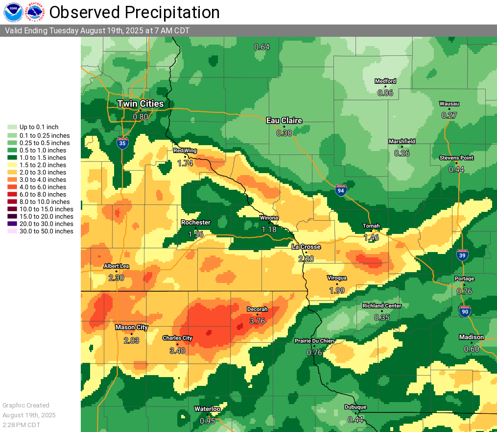 2 day rainfall totals ending August 19