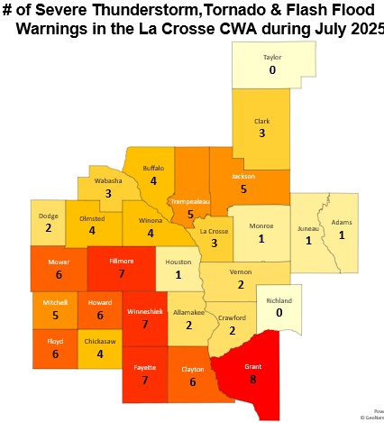 A map displaying July 2025 convective warnings