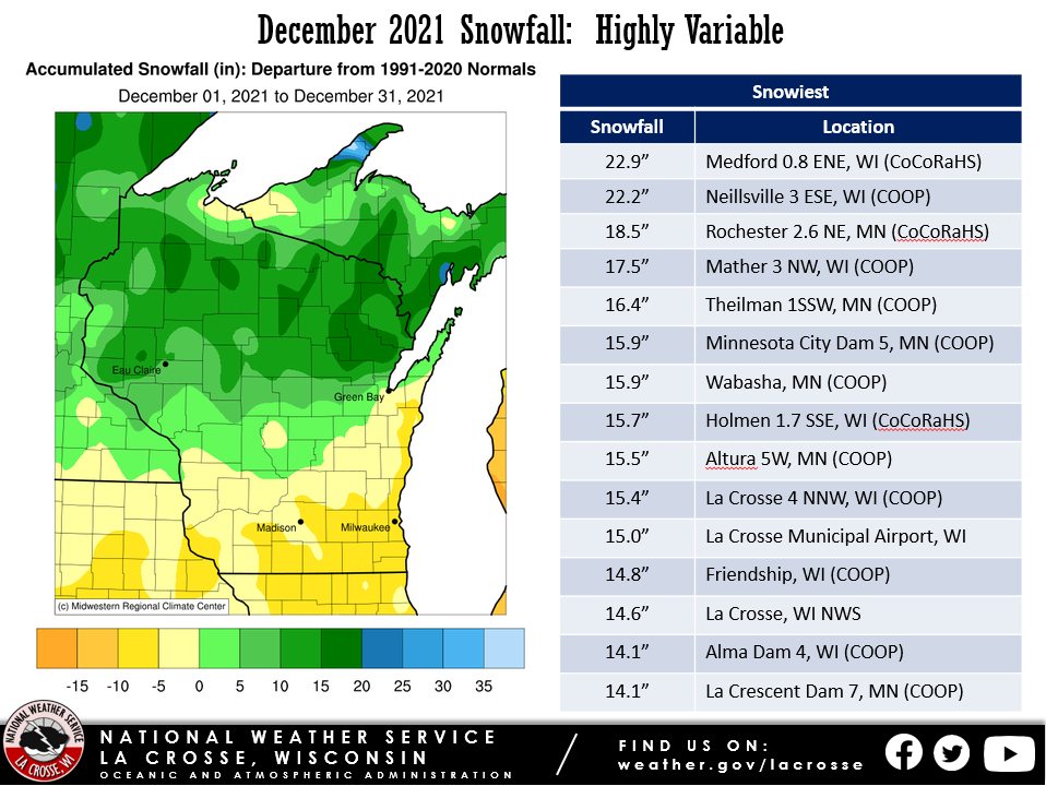 December 2021 Snowfall Anomalies