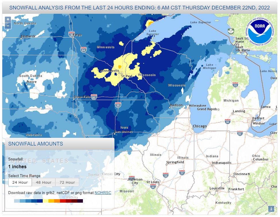 Snowfall Total of 3 to 5  inches shown 