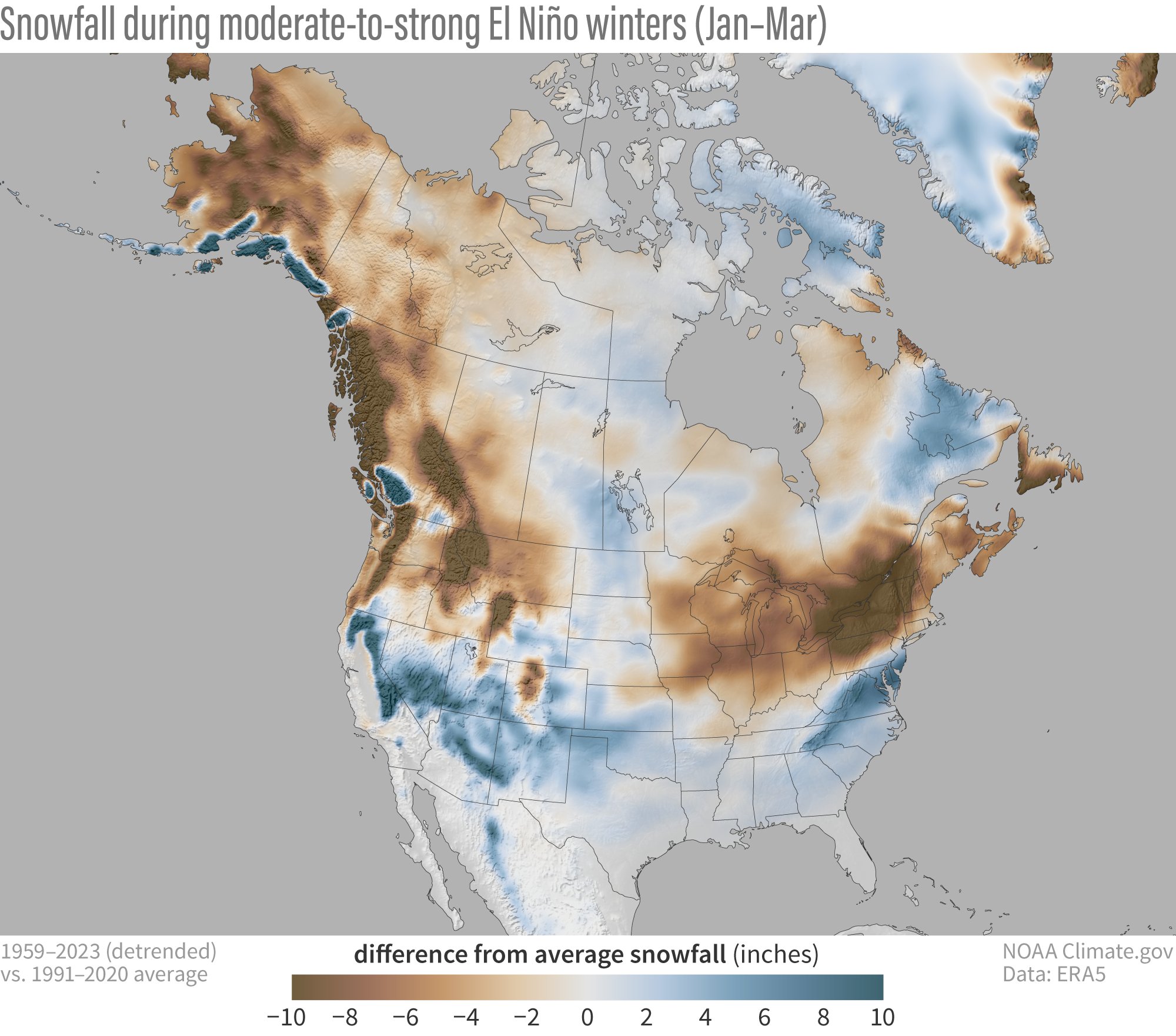 Snowfall during Moderate to Strong El Nino Winters (Jan-Mar)