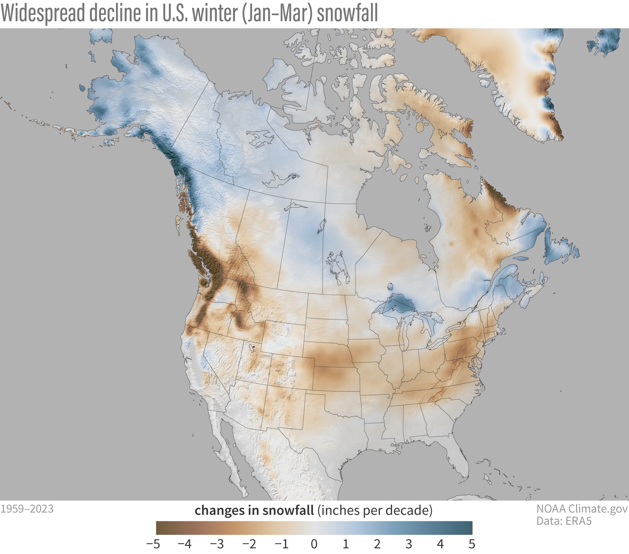 Snowfall Trends in U.S. Winters (Jan-Mar)