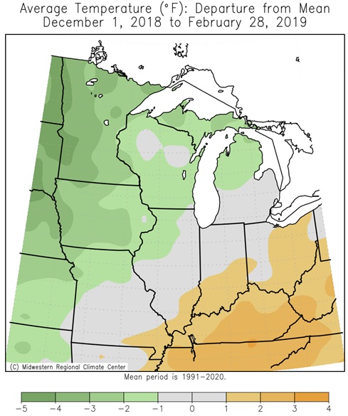 2018-19 Winter Temps Departures