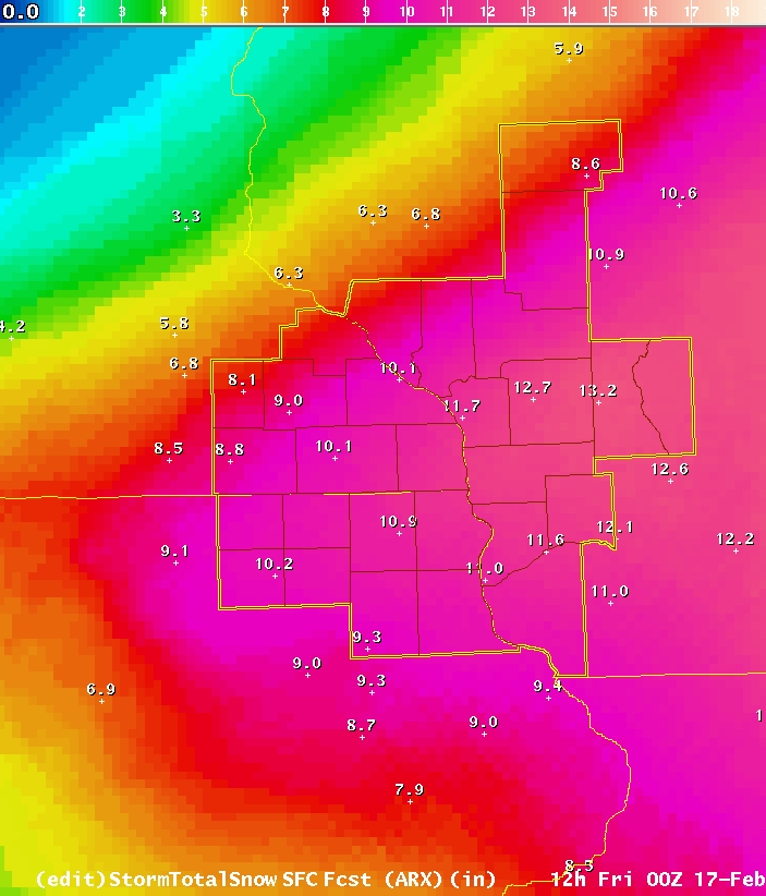 Map of February 15-16, 2006 snowfall