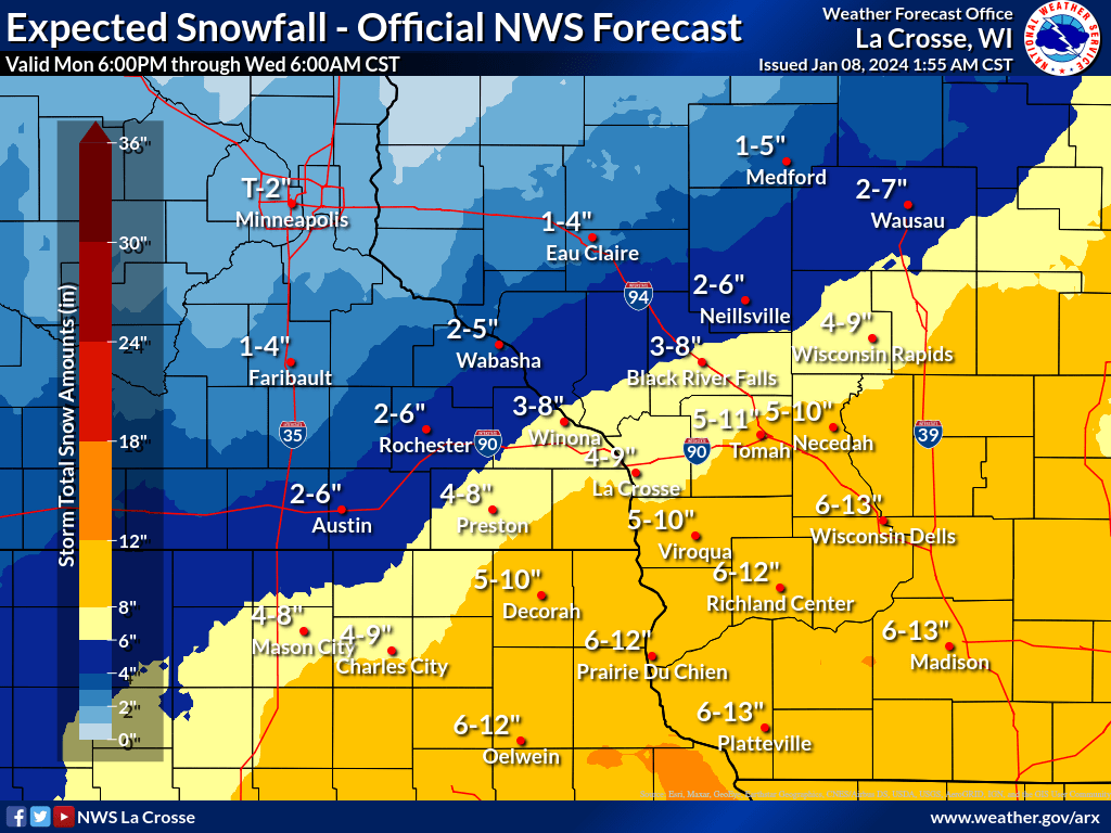 Expected snowfall map