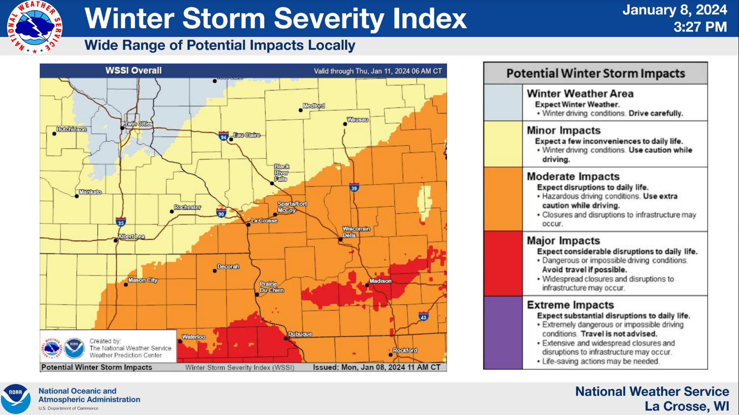 Map highlighting potential winter storm impacts