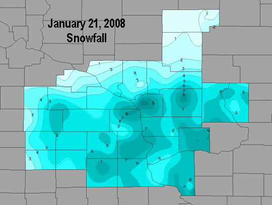 January 21 2008 snowfall map