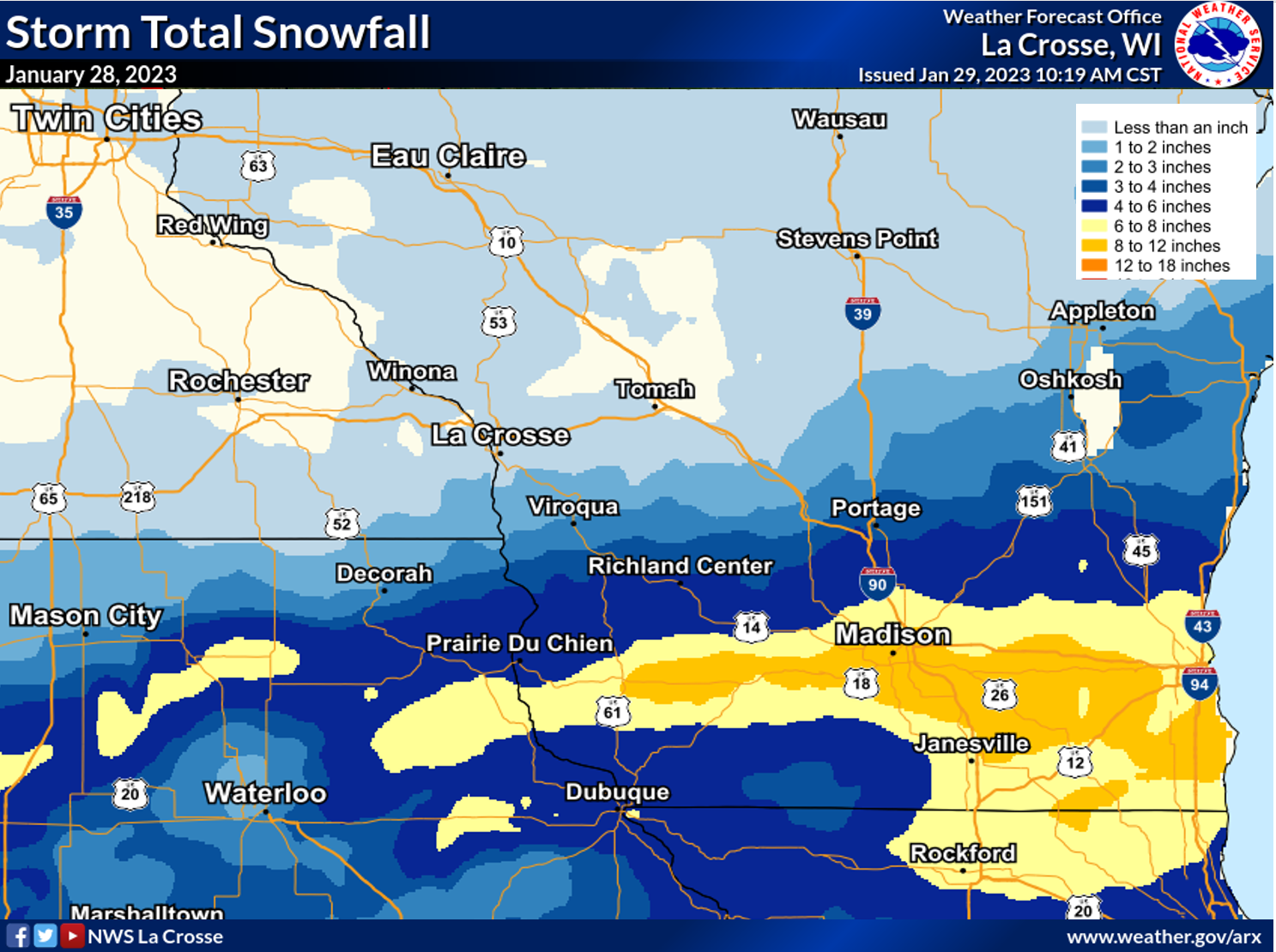 snow totals through 6 am Jan 20th