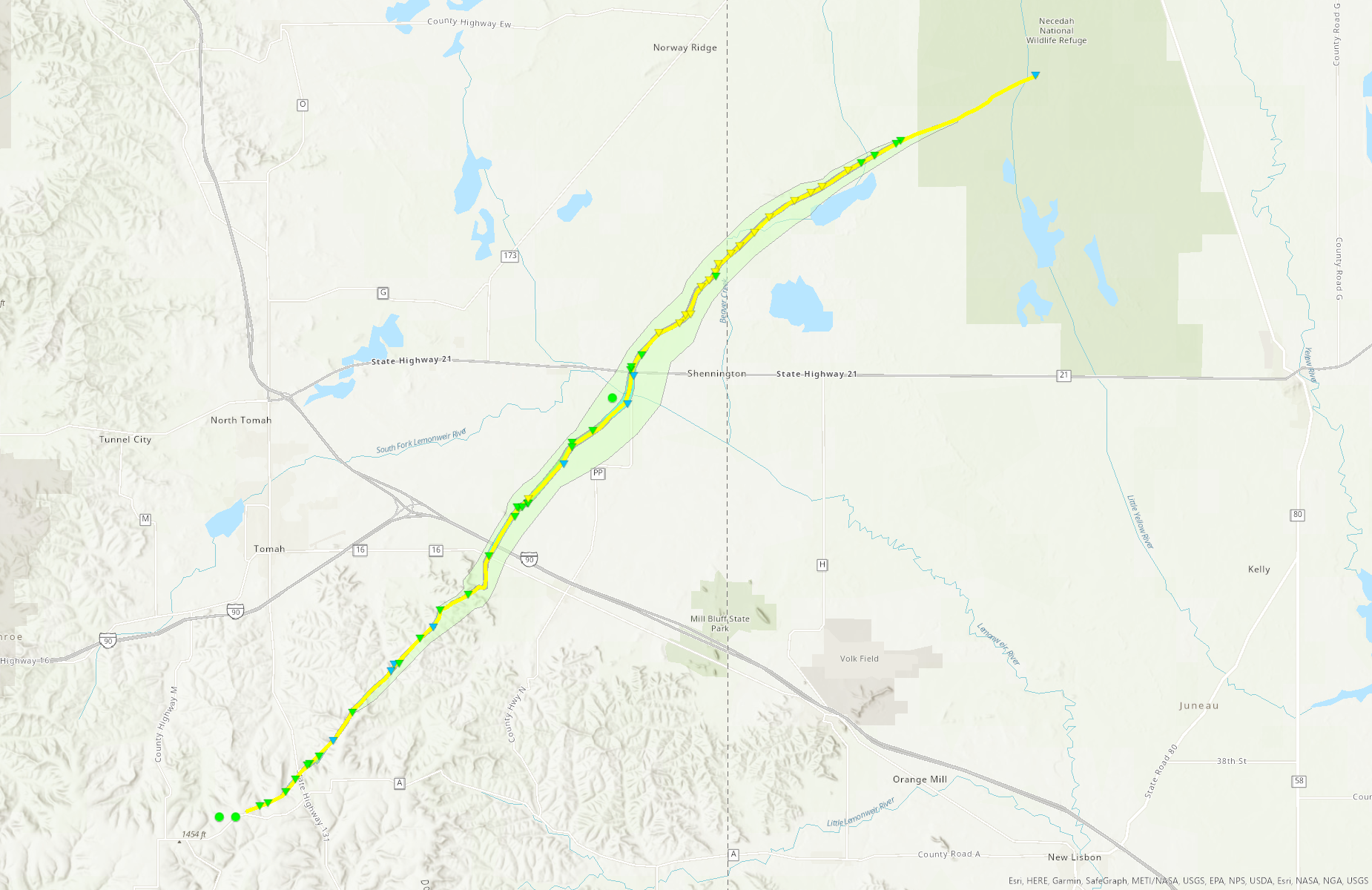 Wyeville tornado track