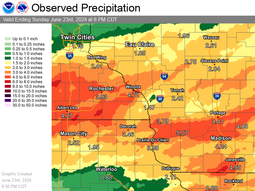 rainfall totals since Thursday June 20 6 pm