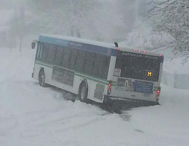 bus stuck in snow