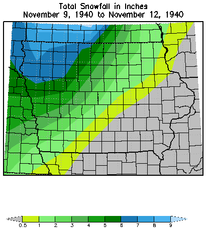 Iowa Snowfall from November 10-12, 1940