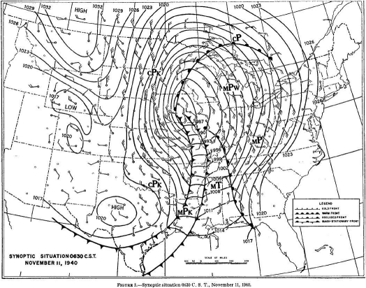 Weather Map from November 11, 1940 at 630 AM CST