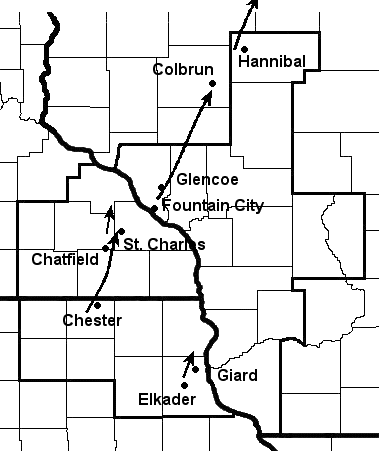 Estimate tornado tracks of May 10, 1953