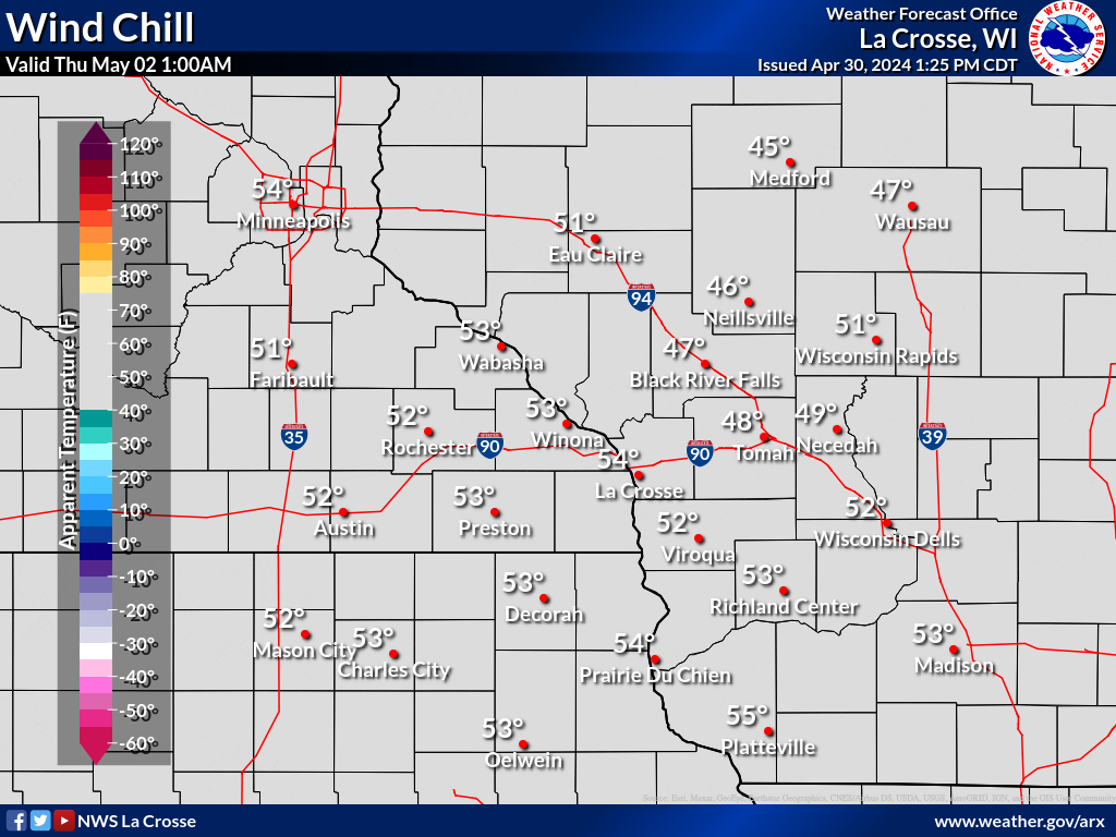 wind chill temp at 36 hours