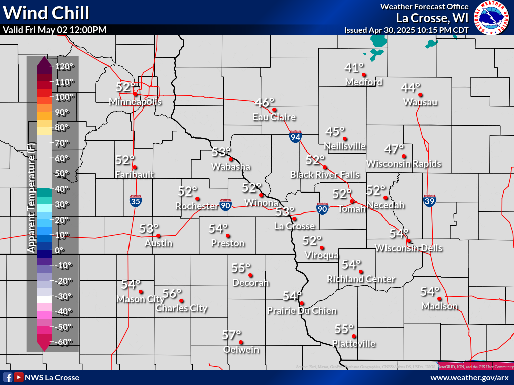 wind chill temp at 36 hours