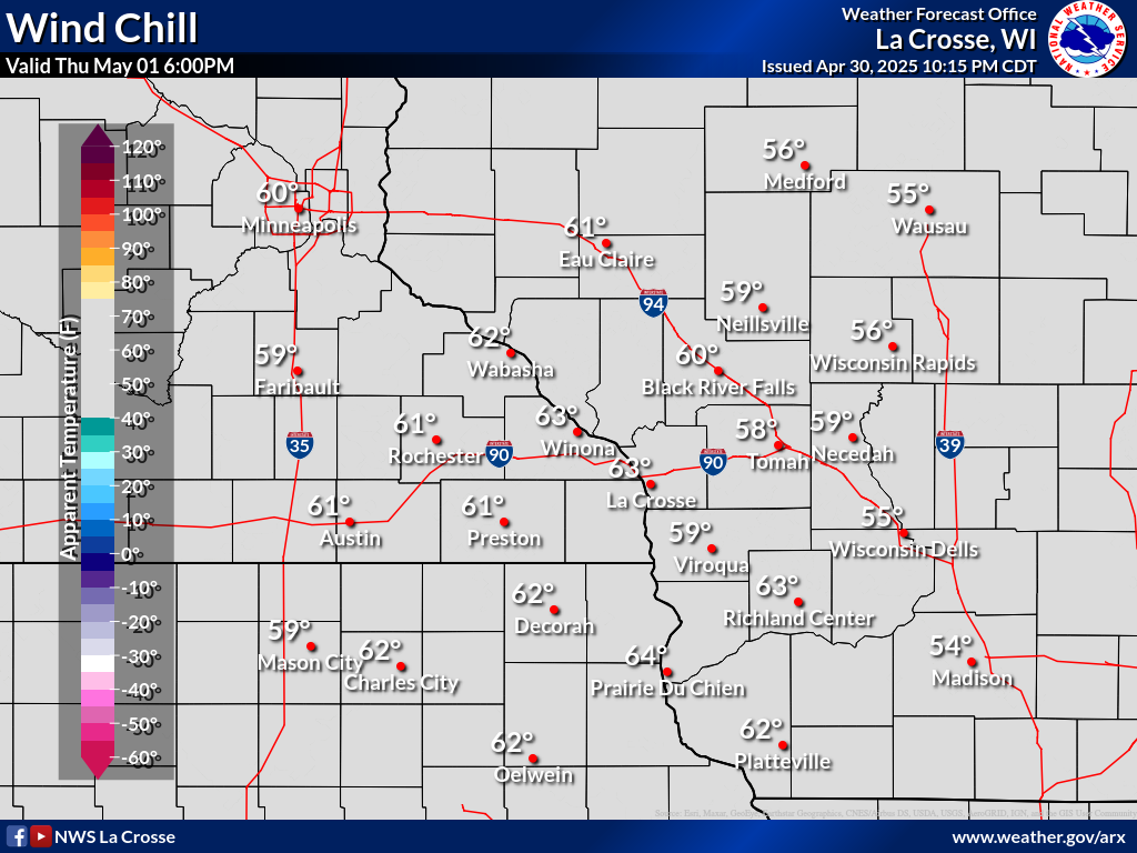 wind chill temp at 18 hours