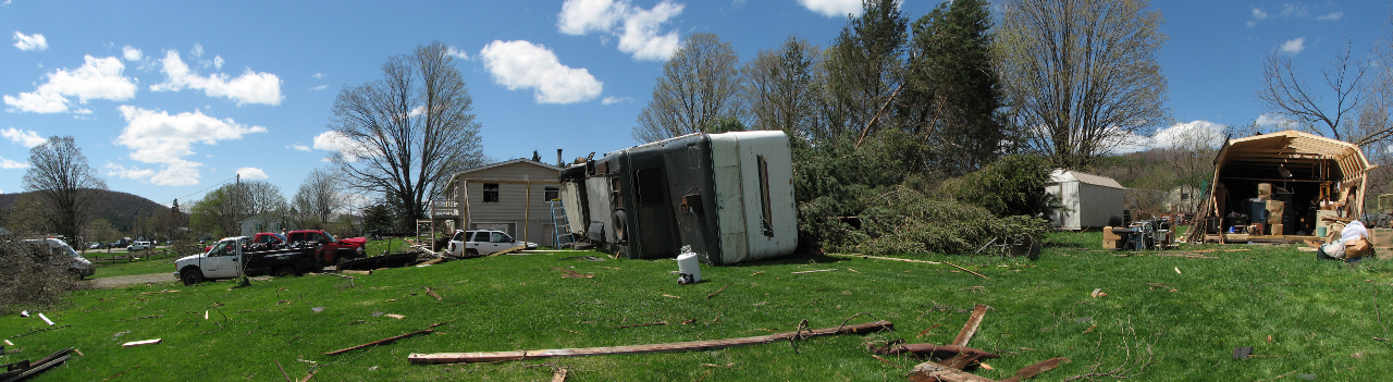 This image/photo shows damage caused by EF2 Tornado in Erin, NY